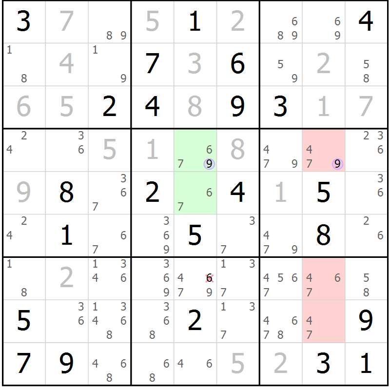 Position des candidats pour la solution de la Gr 33 page 36 du magazine de sudoku Suprême n° 027