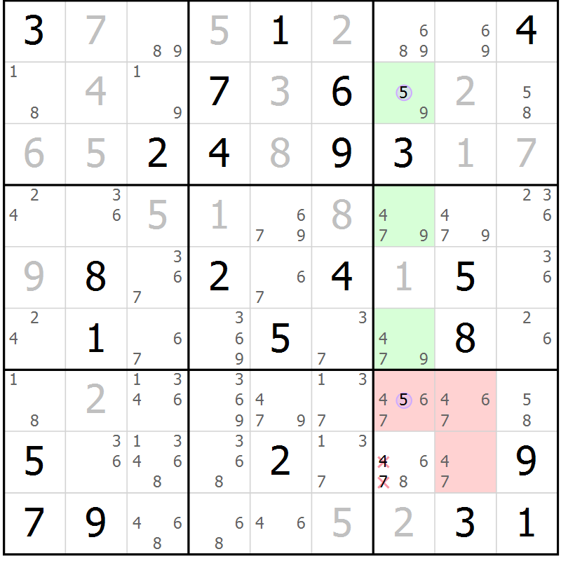 Position des candidats pour la solution de la Gr 33 page 36 du magazine de sudoku Suprême n° 027