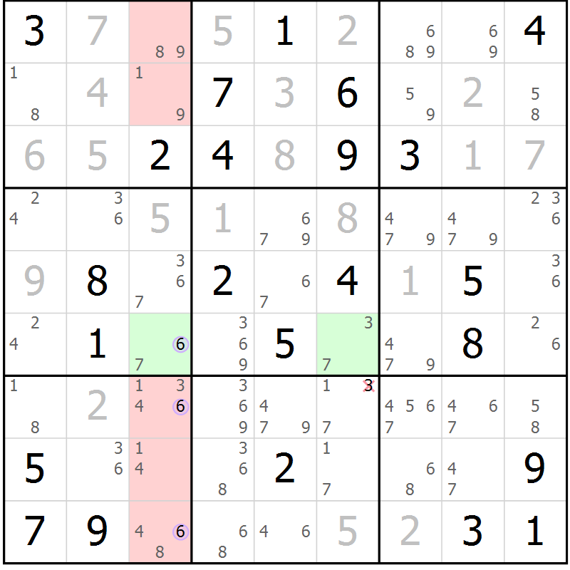 Position des candidats pour la solution de la Gr 33 page 36 du magazine de sudoku Suprême n° 027