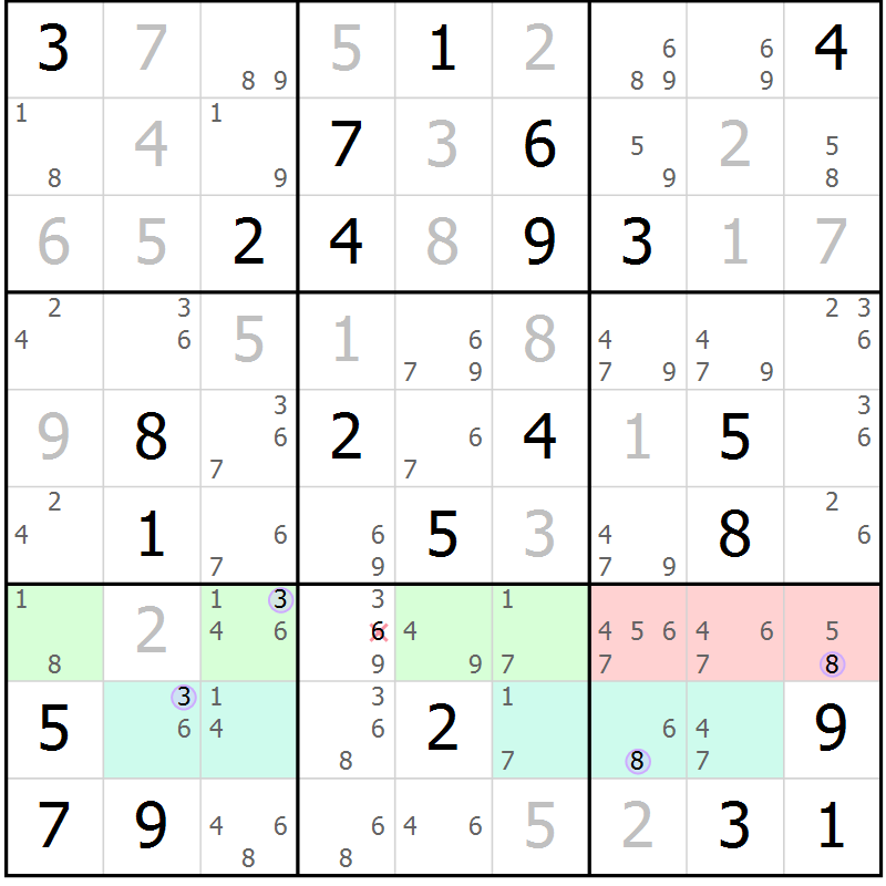 Position des candidats pour la solution de la Gr 33 page 36 du magazine de sudoku Suprême n° 027