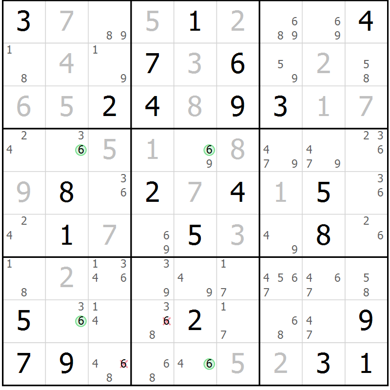 Position des candidats pour la solution de la Gr 33 page 36 du magazine de sudoku Suprême n° 027
