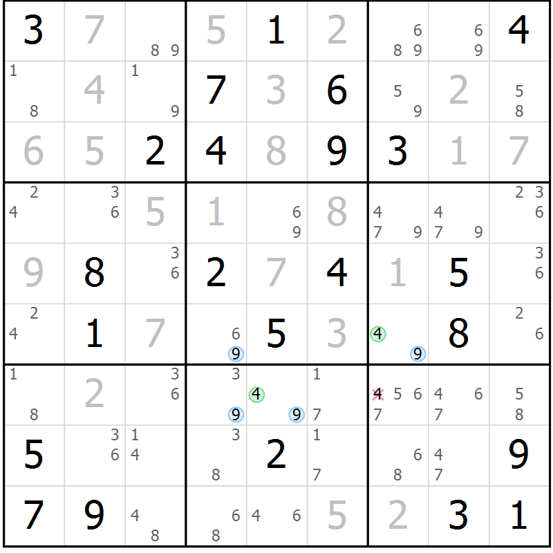 Position des candidats pour la solution de la Gr 33 page 36 du magazine de sudoku Suprême n° 027