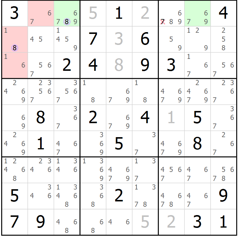 Position des candidats pour la solution de la Gr 33 page 36 du magazine de sudoku Suprême n° 027