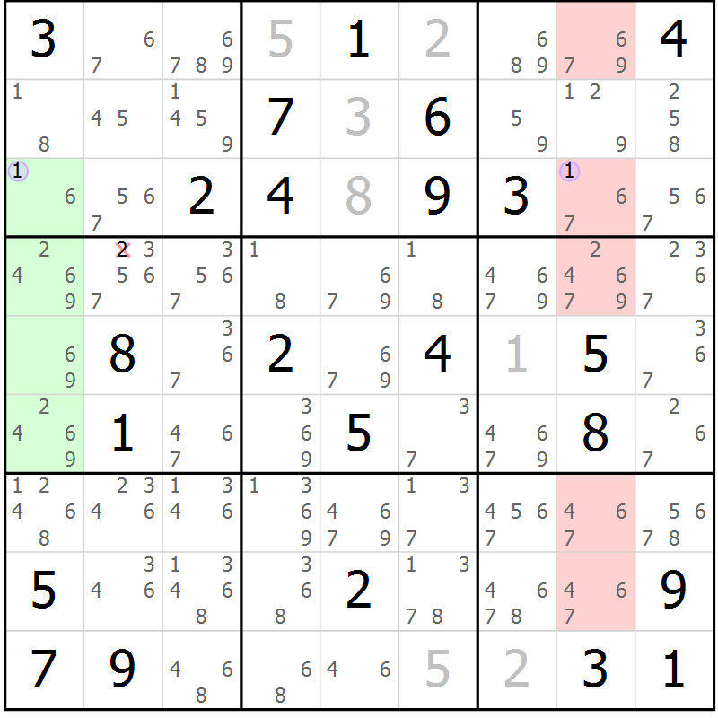 Position des candidats pour la solution de la Gr 33 page 36 du magazine de sudoku Suprême n° 027
