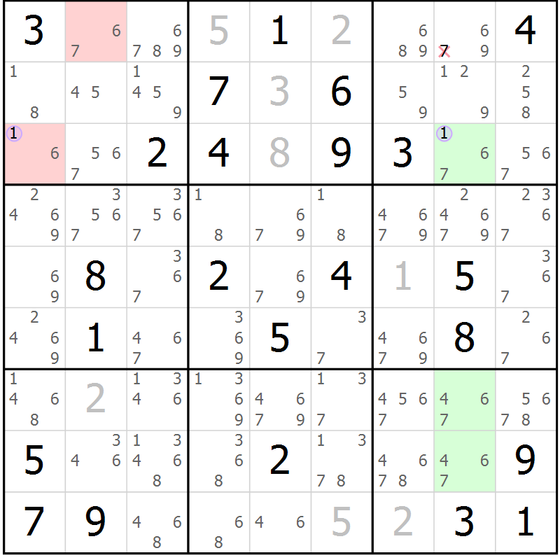 Position des candidats pour la solution de la Gr 33 page 36 du magazine de sudoku Suprême n° 027