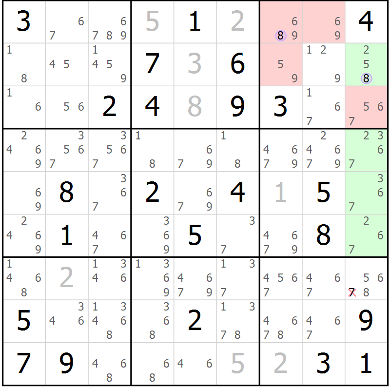 Position des candidats pour la solution de la Gr 33 page 36 du magazine de sudoku Suprême n° 027