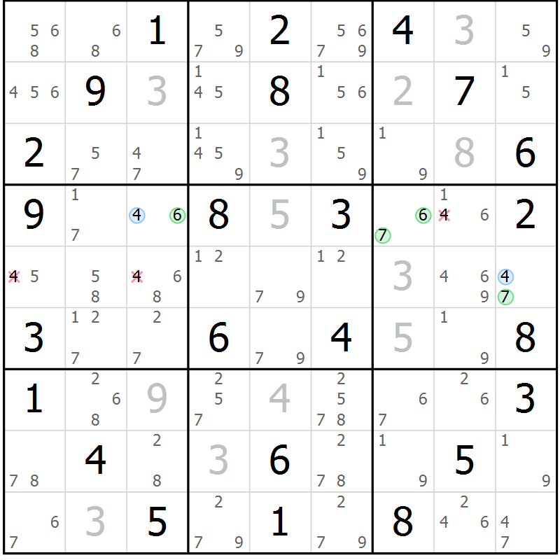 Position des candidats pour la solution de la Gr 34 page 37 du magazine de sudoku Suprême n° 027