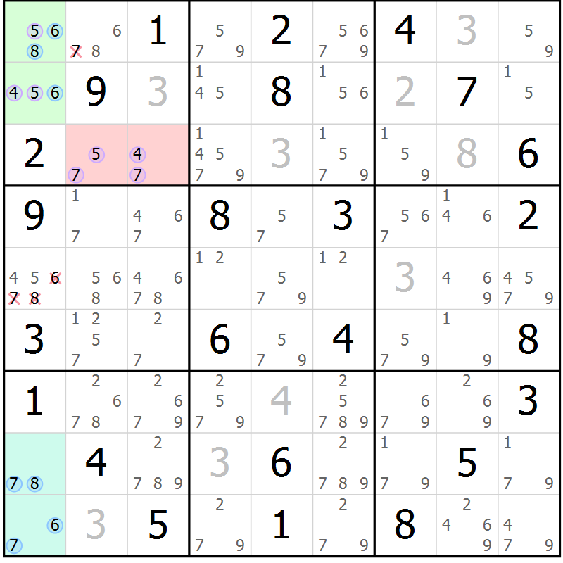 Position des candidats pour la solution de la Gr 34 page 37 du magazine de sudoku Suprême n° 027