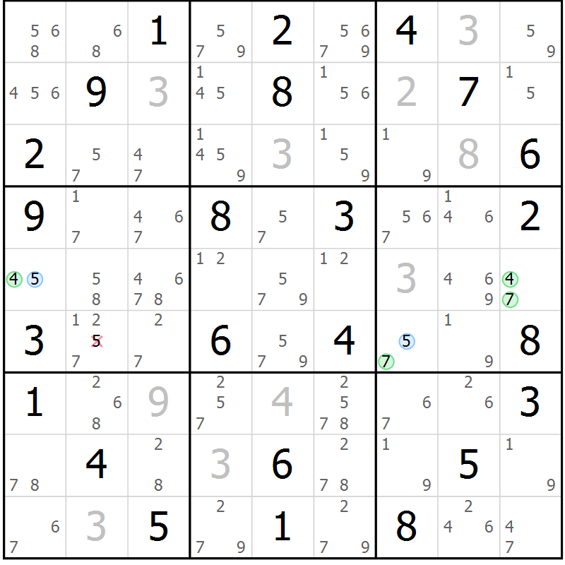 Position des candidats pour la solution de la Gr 34 page 37 du magazine de sudoku Suprême n° 027