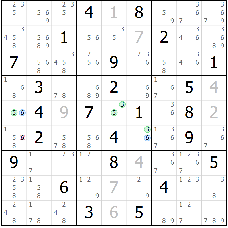 Position des candidats pour la solution de la Gr 35 page 38 du magazine de sudoku Suprême n° 027
