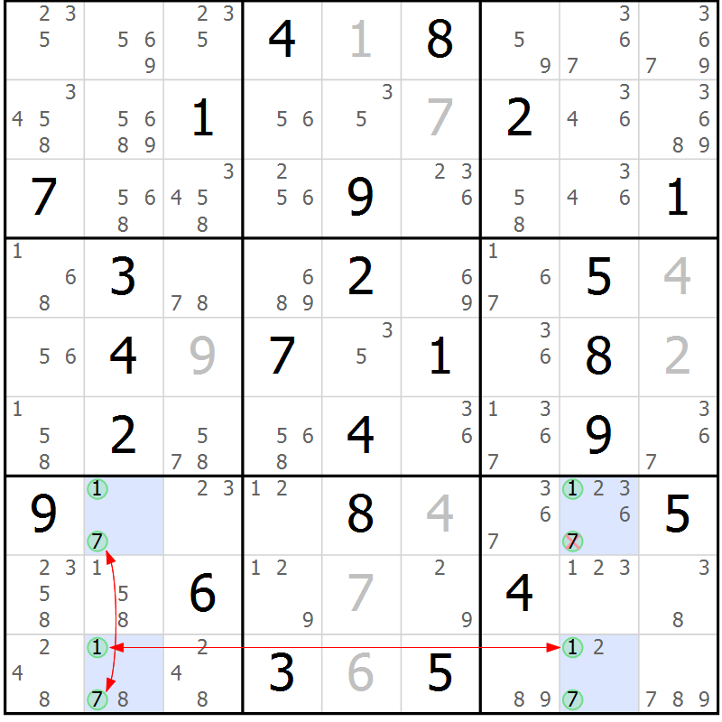 Position des candidats pour la solution de la Gr 35 page 38 du magazine de sudoku Suprême n° 027