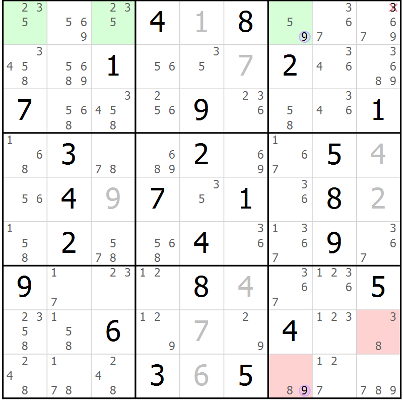 Position des candidats pour la solution de la Gr 35 page 38 du magazine de sudoku Suprême n° 027