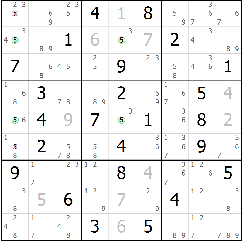 Position des candidats pour la solution de la Gr 35 page 38 du magazine de sudoku Suprême n° 027