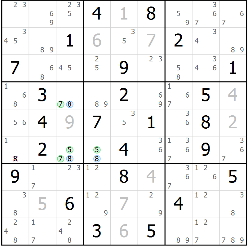 Position des candidats pour la solution de la Gr 35 page 38 du magazine de sudoku Suprême n° 027