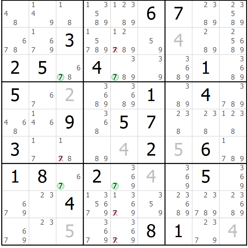 Position des candidats pour la solution de la Gr 36 page 39 du magazine de sudoku Suprême n° 027