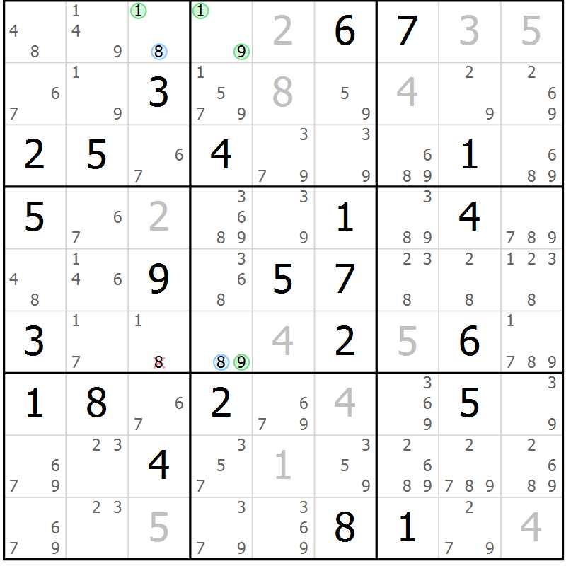 Position des candidats pour la solution de la Gr 36 page 39 du magazine de sudoku Suprême n° 027