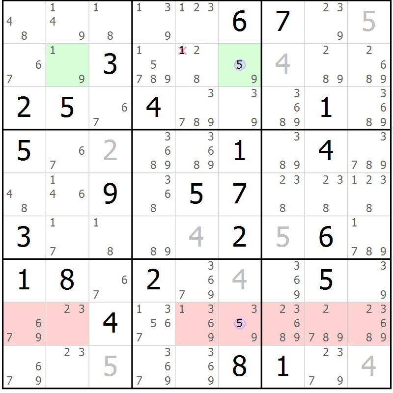 Position des candidats pour la solution de la Gr 36 page 39 du magazine de sudoku Suprême n° 027