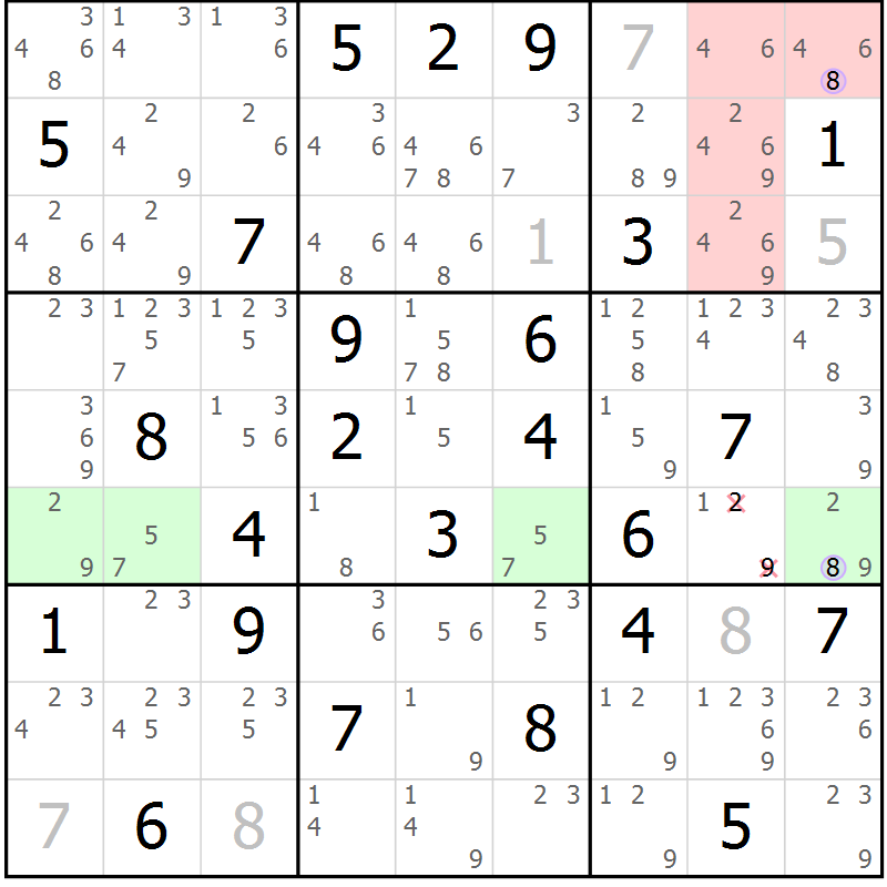 Position des candidats pour la solution de la Gr 37 page 40 du magazine de sudoku Suprême n° 027