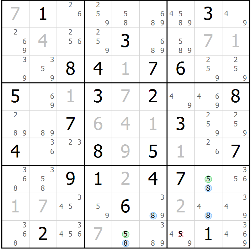 Position des candidats pour la solution de la Gr 38 page 41 du magazine de sudoku Suprême n° 027