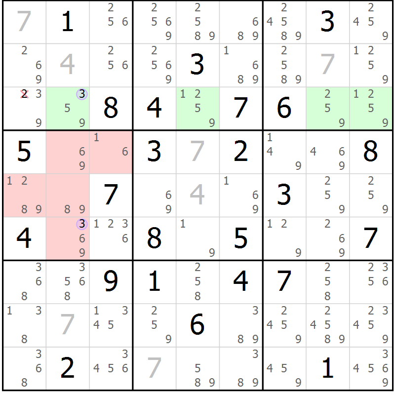 Position des candidats pour la solution de la Gr 38 page 41 du magazine de sudoku Suprême n° 027