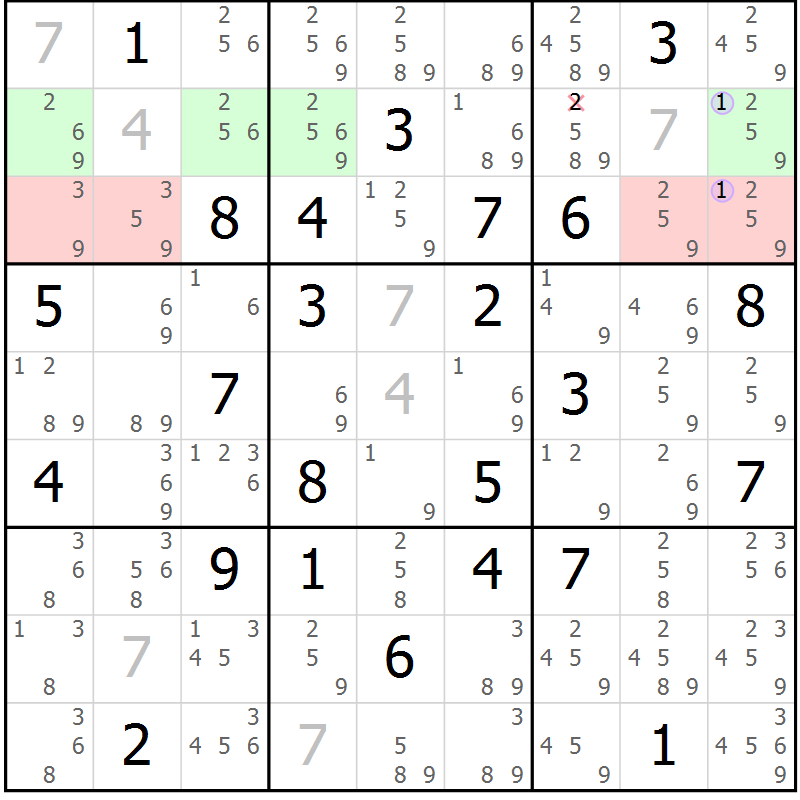 Position des candidats pour la solution de la Gr 38 page 41 du magazine de sudoku Suprême n° 027