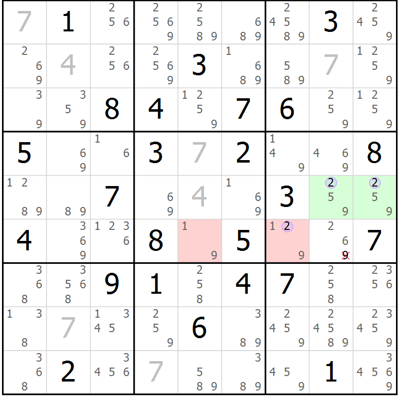Position des candidats pour la solution de la Gr 38 page 41 du magazine de sudoku Suprême n° 027