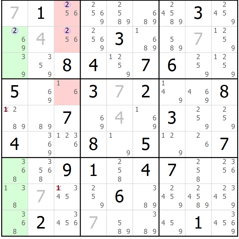 Position des candidats pour la solution de la Gr 38 page 41 du magazine de sudoku Suprême n° 027