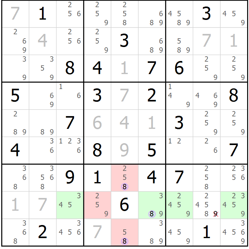 Position des candidats pour la solution de la Gr 38 page 41 du magazine de sudoku Suprême n° 027