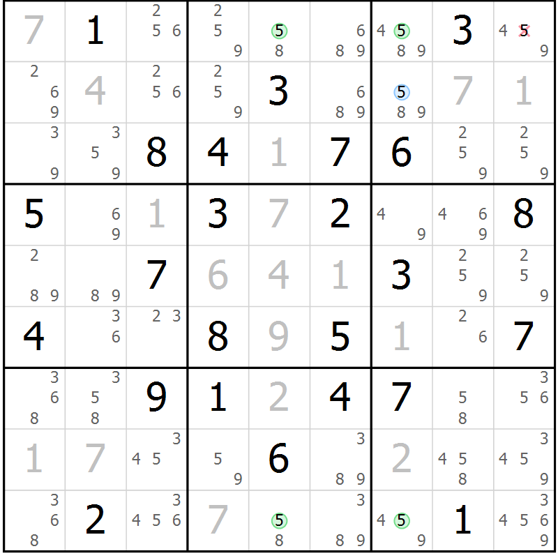 Position des candidats pour la solution de la Gr 38 page 41 du magazine de sudoku Suprême n° 027