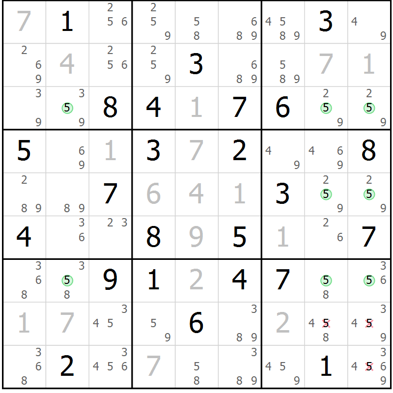 Position des candidats pour la solution de la Gr 38 page 41 du magazine de sudoku Suprême n° 027