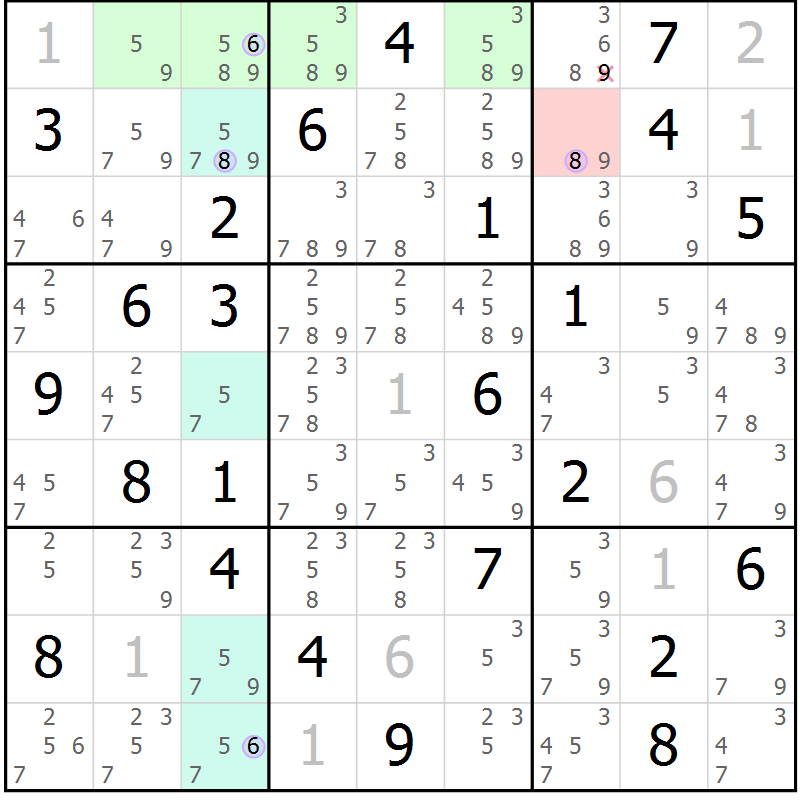 Position des candidats pour la solution de la Gr 39 page 42 du magazine de sudoku Suprême n° 027