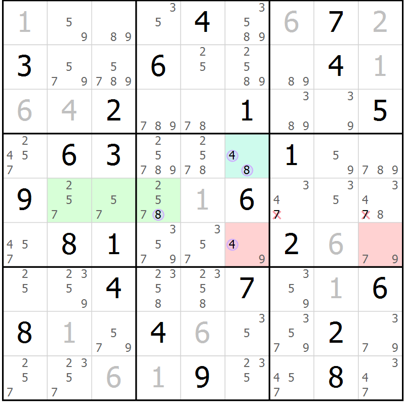 Position des candidats pour la solution de la Gr 39 page 42 du magazine de sudoku Suprême n° 027
