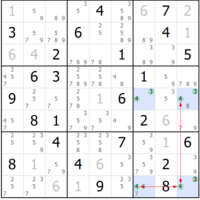 Position des candidats pour la solution de la Gr 39 page 42 du magazine de sudoku Suprême n° 027
