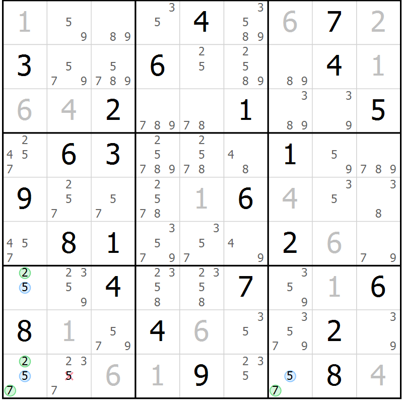 Position des candidats pour la solution de la Gr 39 page 42 du magazine de sudoku Suprême n° 027