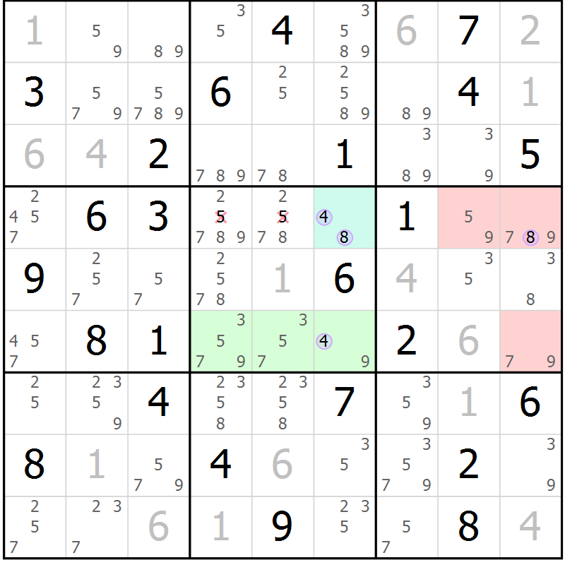Position des candidats pour la solution de la Gr 39 page 42 du magazine de sudoku Suprême n° 027