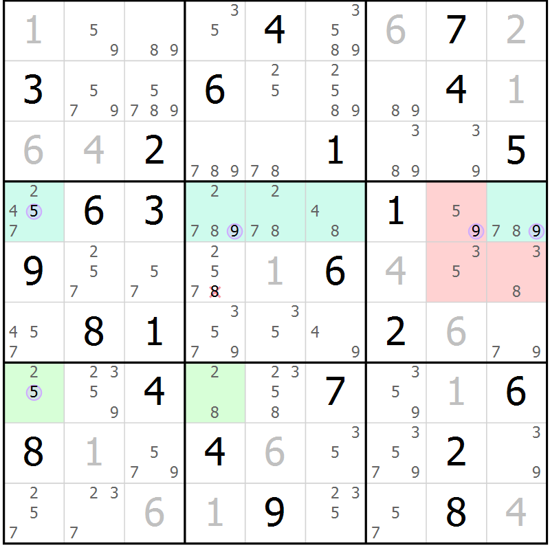 Position des candidats pour la solution de la Gr 39 page 42 du magazine de sudoku Suprême n° 027