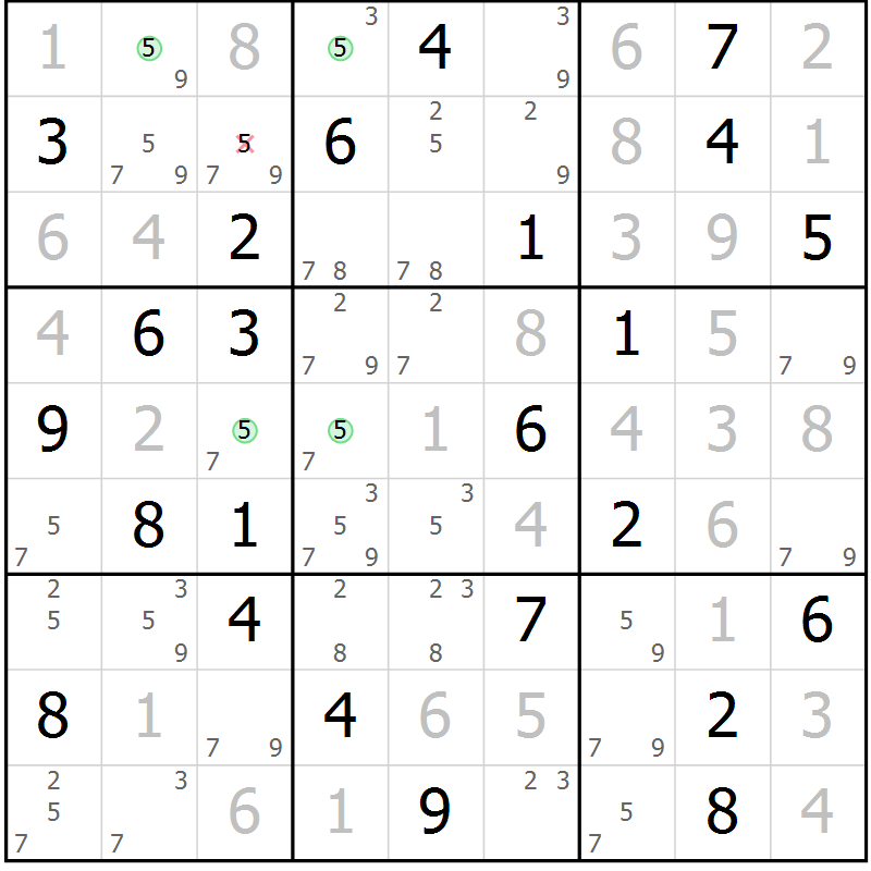 Position des candidats pour la solution de la Gr 39 page 42 du magazine de sudoku Suprême n° 027