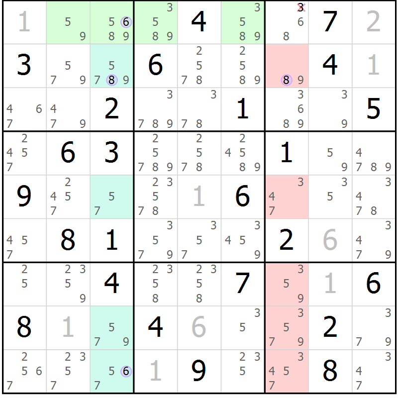 Position des candidats pour la solution de la Gr 39 page 42 du magazine de sudoku Suprême n° 027