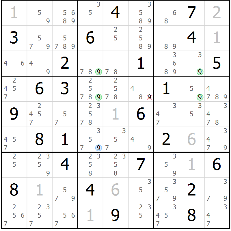 Position des candidats pour la solution de la Gr 39 page 42 du magazine de sudoku Suprême n° 027