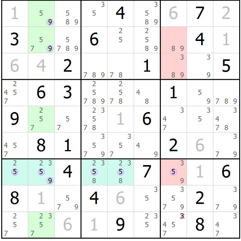 Position des candidats pour la solution de la Gr 39 page 42 du magazine de sudoku Suprême n° 027