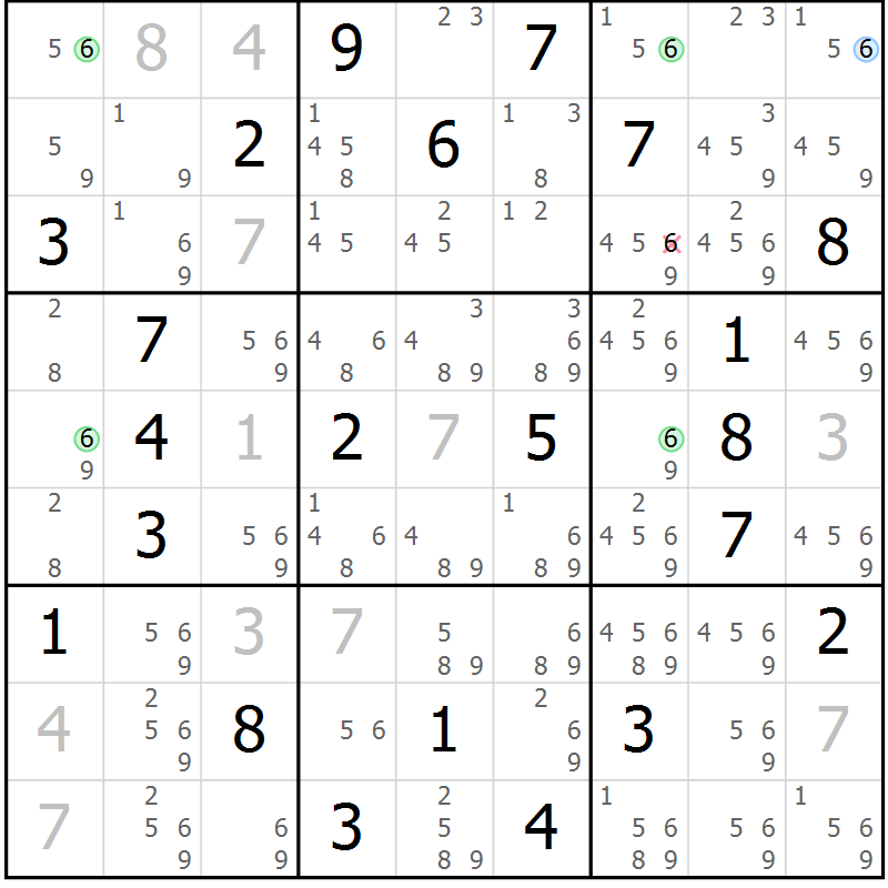 Position des candidats pour la solution de la Gr 4 page 7 du magazine de sudoku Suprême n° 027