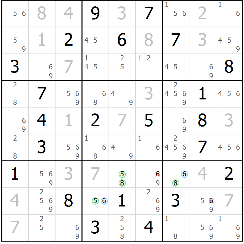 Position des candidats pour la solution de la Gr 4 page 7 du magazine de sudoku Suprême n° 027