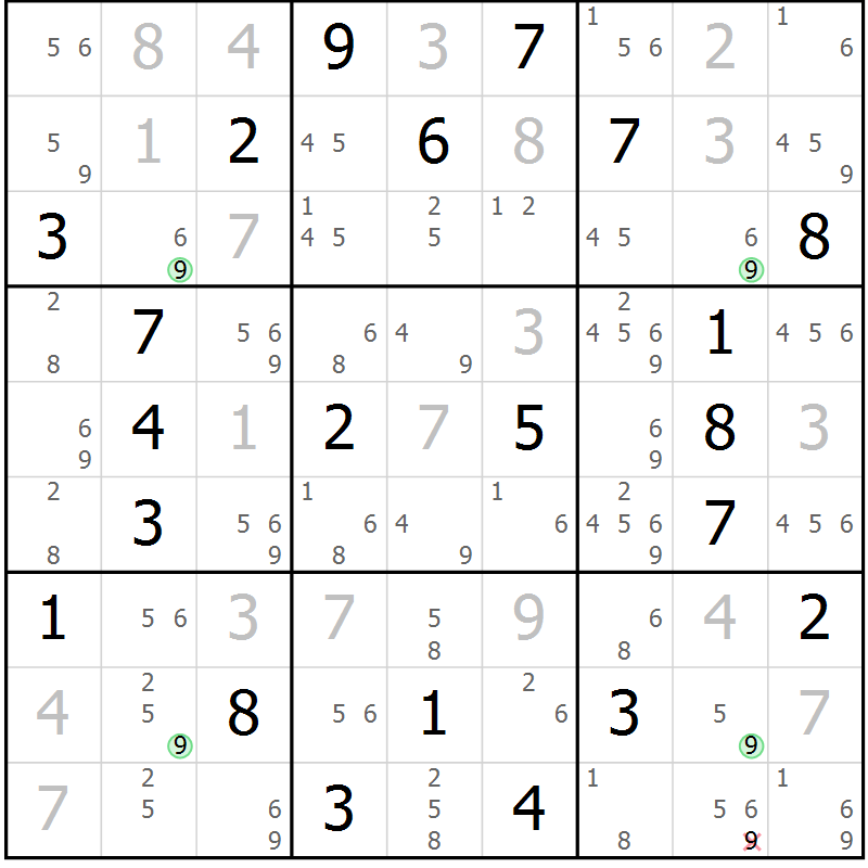 Position des candidats pour la solution de la Gr 4 page 7 du magazine de sudoku Suprême n° 027