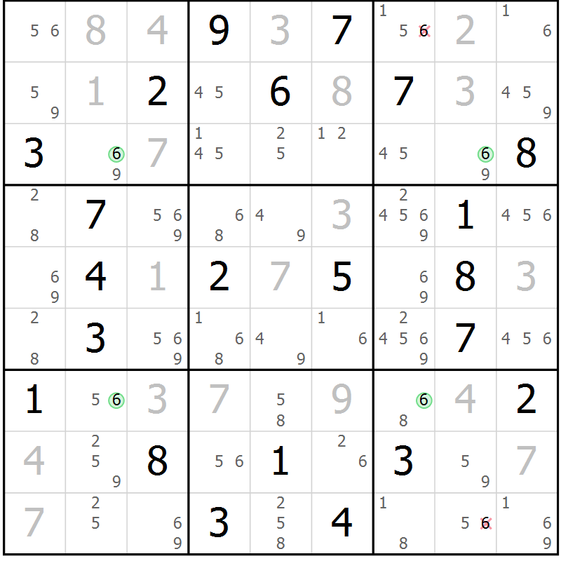 Position des candidats pour la solution de la Gr 4 page 7 du magazine de sudoku Suprême n° 027