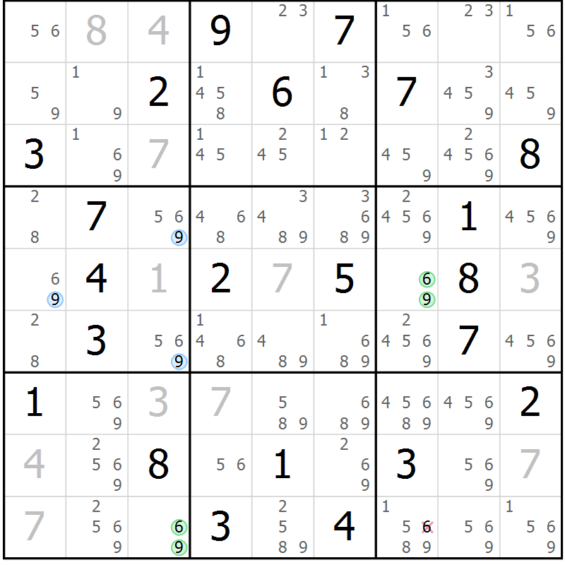 Position des candidats pour la solution de la Gr 4 page 7 du magazine de sudoku Suprême n° 027