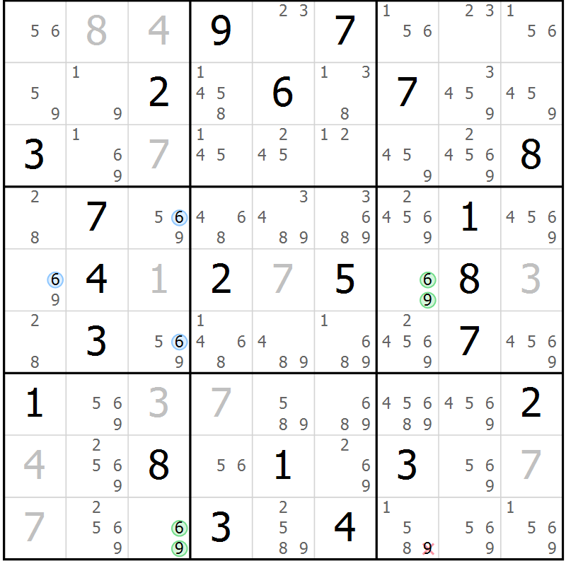 Position des candidats pour la solution de la Gr 4 page 7 du magazine de sudoku Suprême n° 027