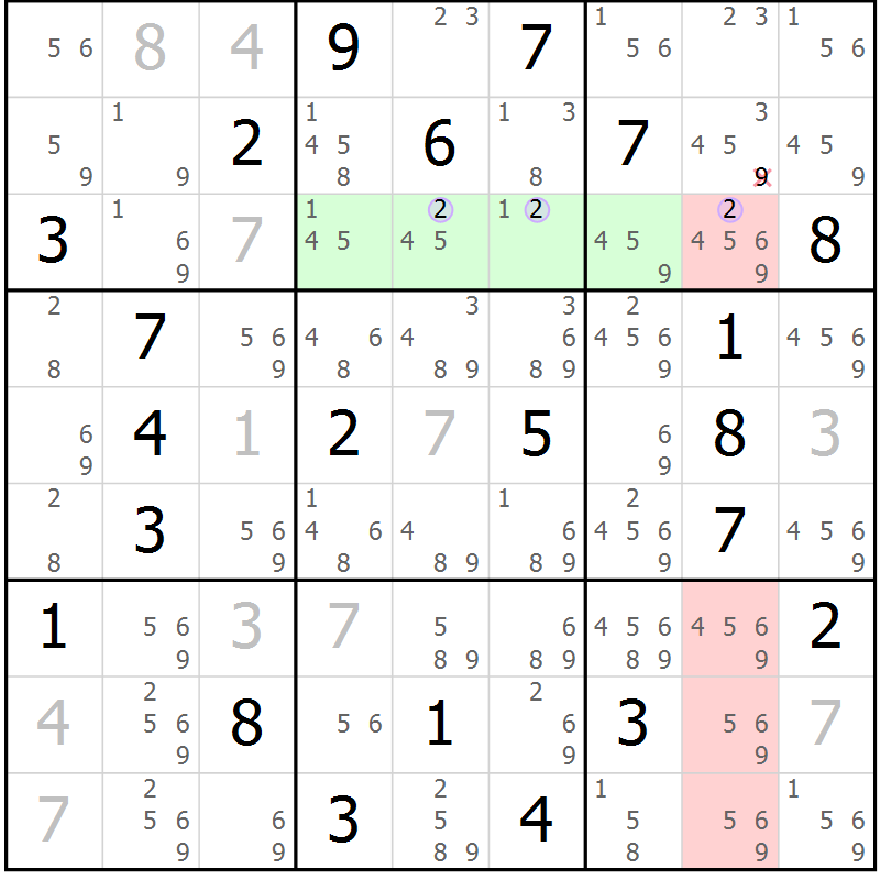 Position des candidats pour la solution de la Gr 4 page 7 du magazine de sudoku Suprême n° 027