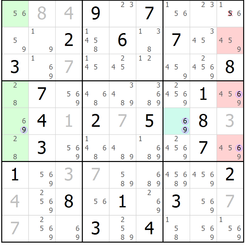 Position des candidats pour la solution de la Gr 4 page 7 du magazine de sudoku Suprême n° 027