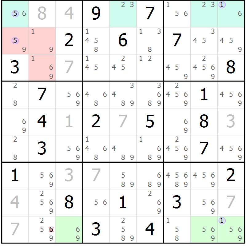Position des candidats pour la solution de la Gr 4 page 7 du magazine de sudoku Suprême n° 027