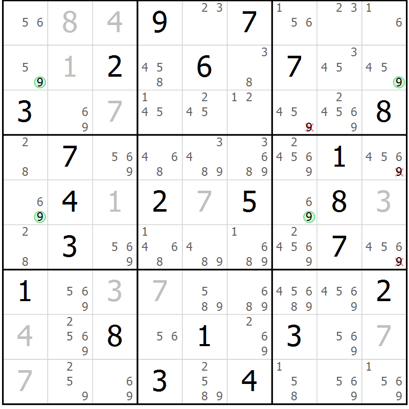 Position des candidats pour la solution de la Gr 4 page 7 du magazine de sudoku Suprême n° 027